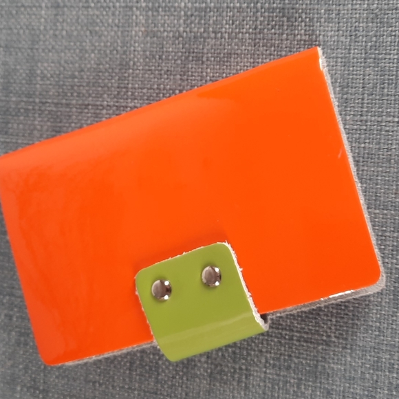 Patent Leather Orange Green Wallet Business Card Credit Cards Photos - Picture 2 of 6